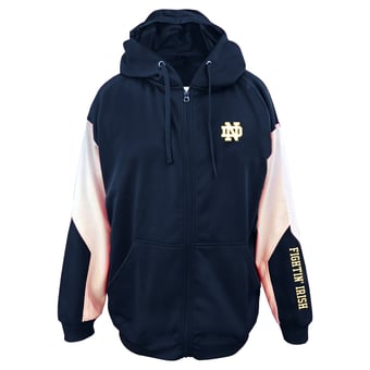 Men's Profile Navy Notre Dame Fighting Irish Big & Tall Sleeve Block Full-Zip Hoodie