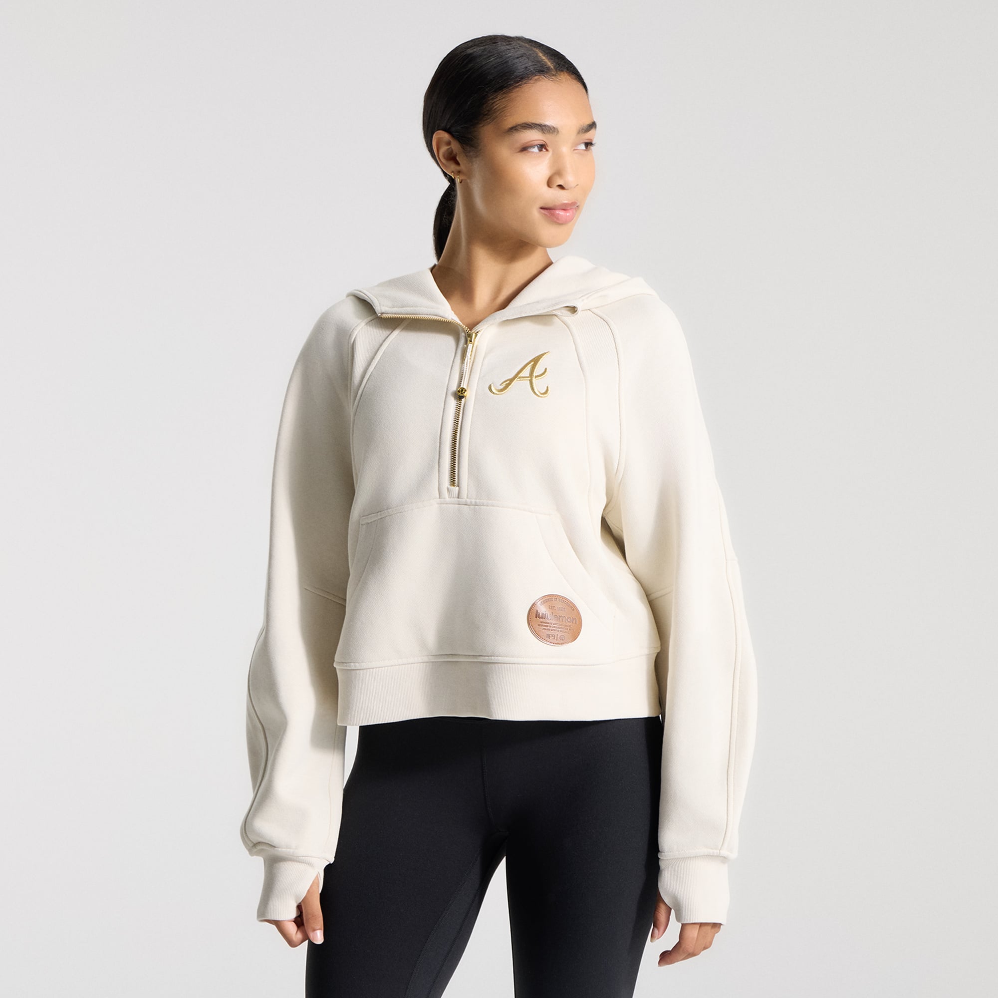 Women's lululemon Light Ivory Atlanta Braves Scuba Oversized Half-Zip Hoodie