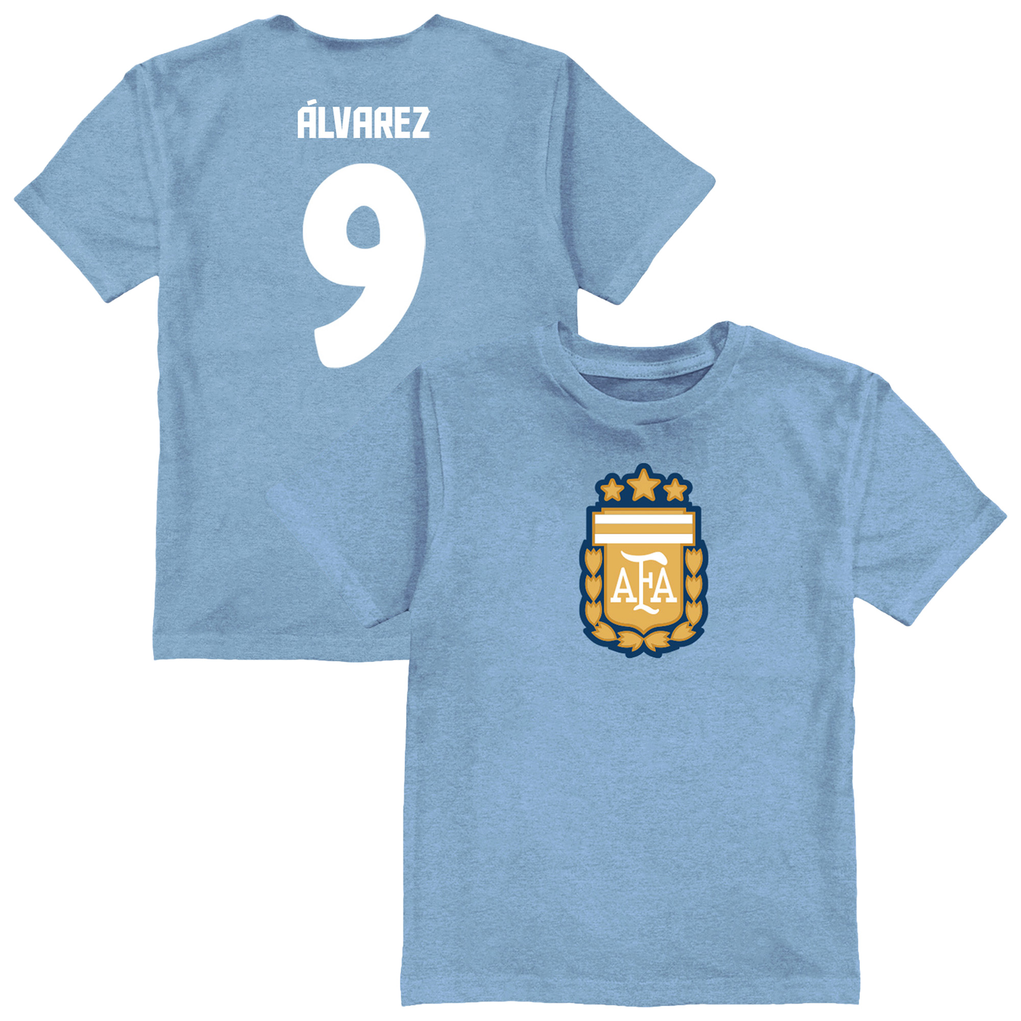 Youth Vive La Fete Julián Álvarez Light Blue Argentina National Team Player Name & Number Color Badge T-Shirt