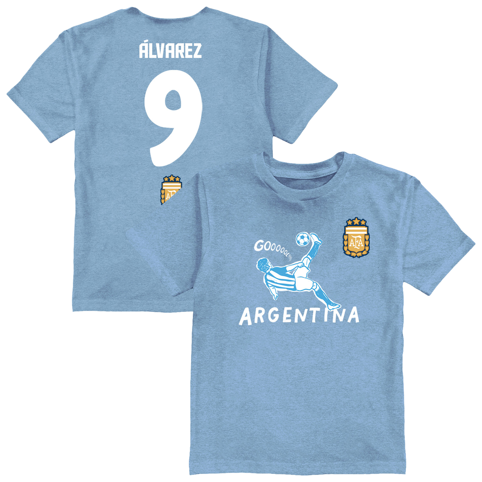 Toddler Vive La Fete Julián Álvarez Light Blue Argentina National Team Player Name & Number Chilena Style T-Shirt