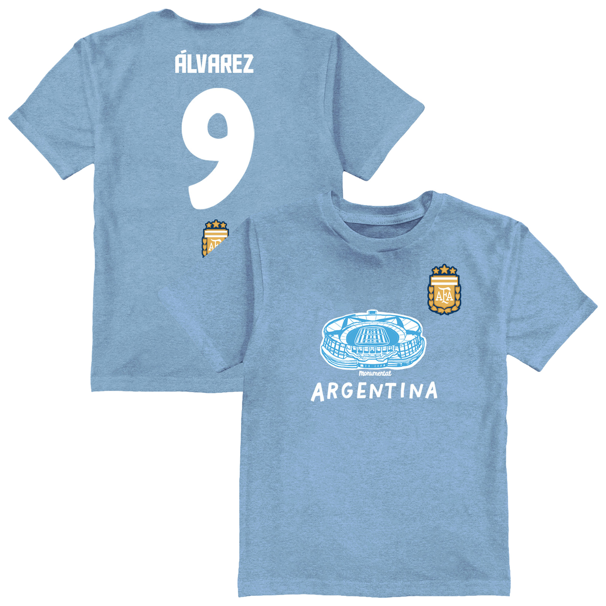 Toddler Vive La Fete Julián Álvarez Light Blue Argentina National Team Player Name & Number Stadium Style T-Shirt