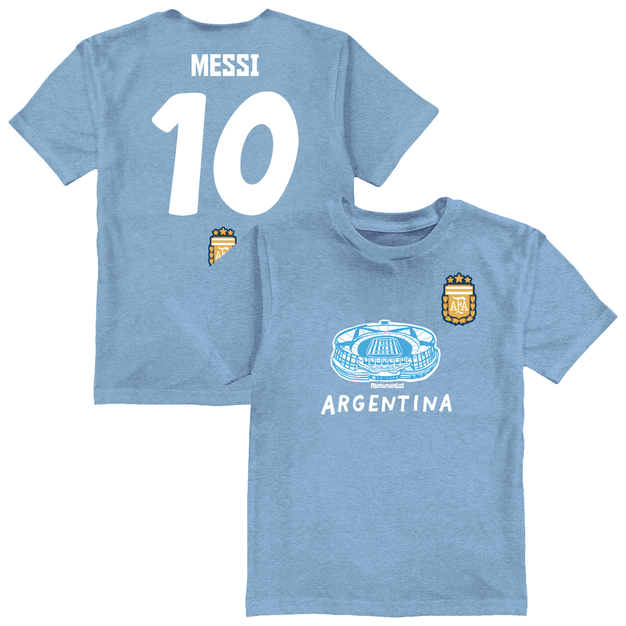 Toddler Vive La Fete Lionel Messi Light Blue Argentina National Team Player Name & Number Stadium Style T-Shirt