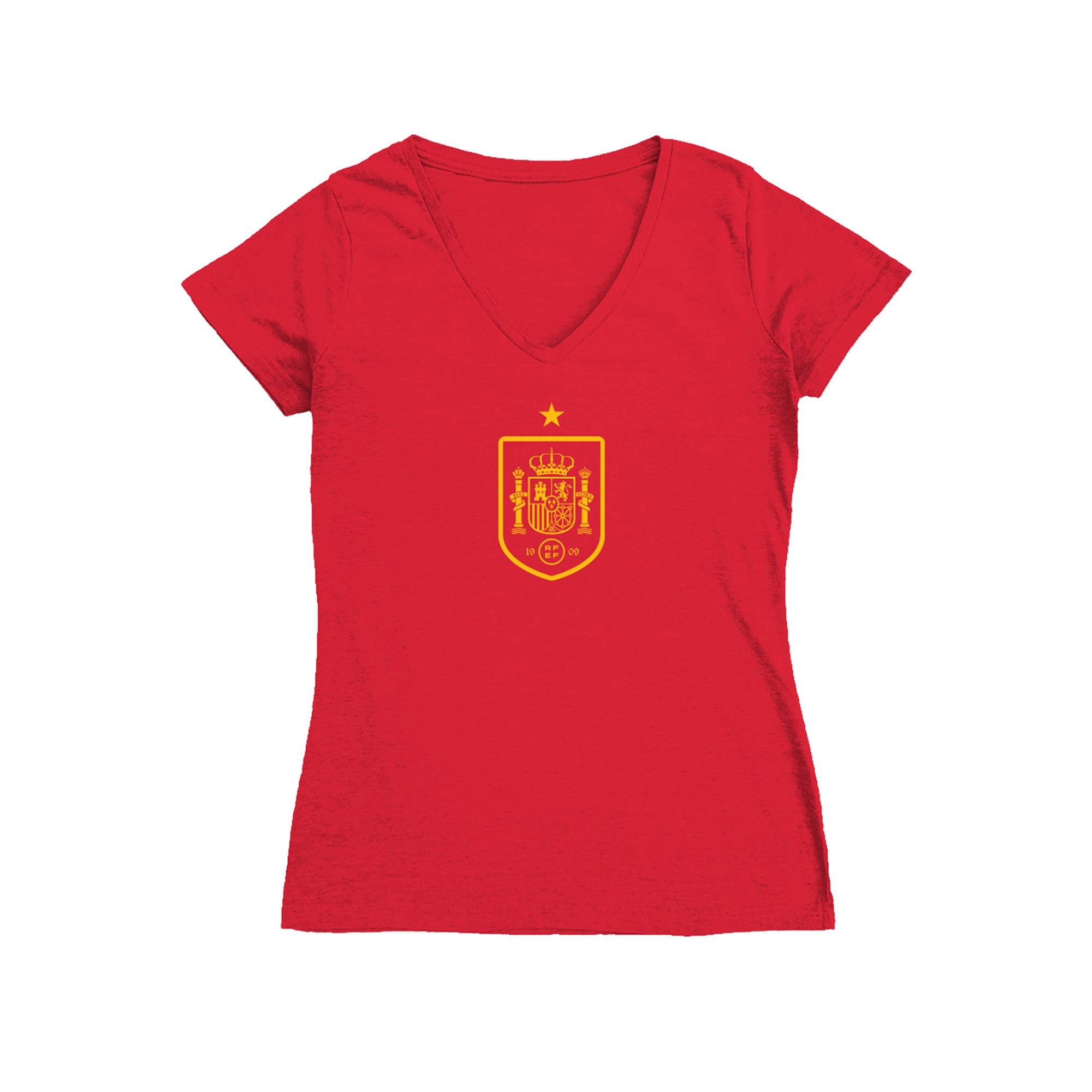 Women's Vive La Fete Red Spain National Team Color Badge V-Neck Fitted T-Shirt
