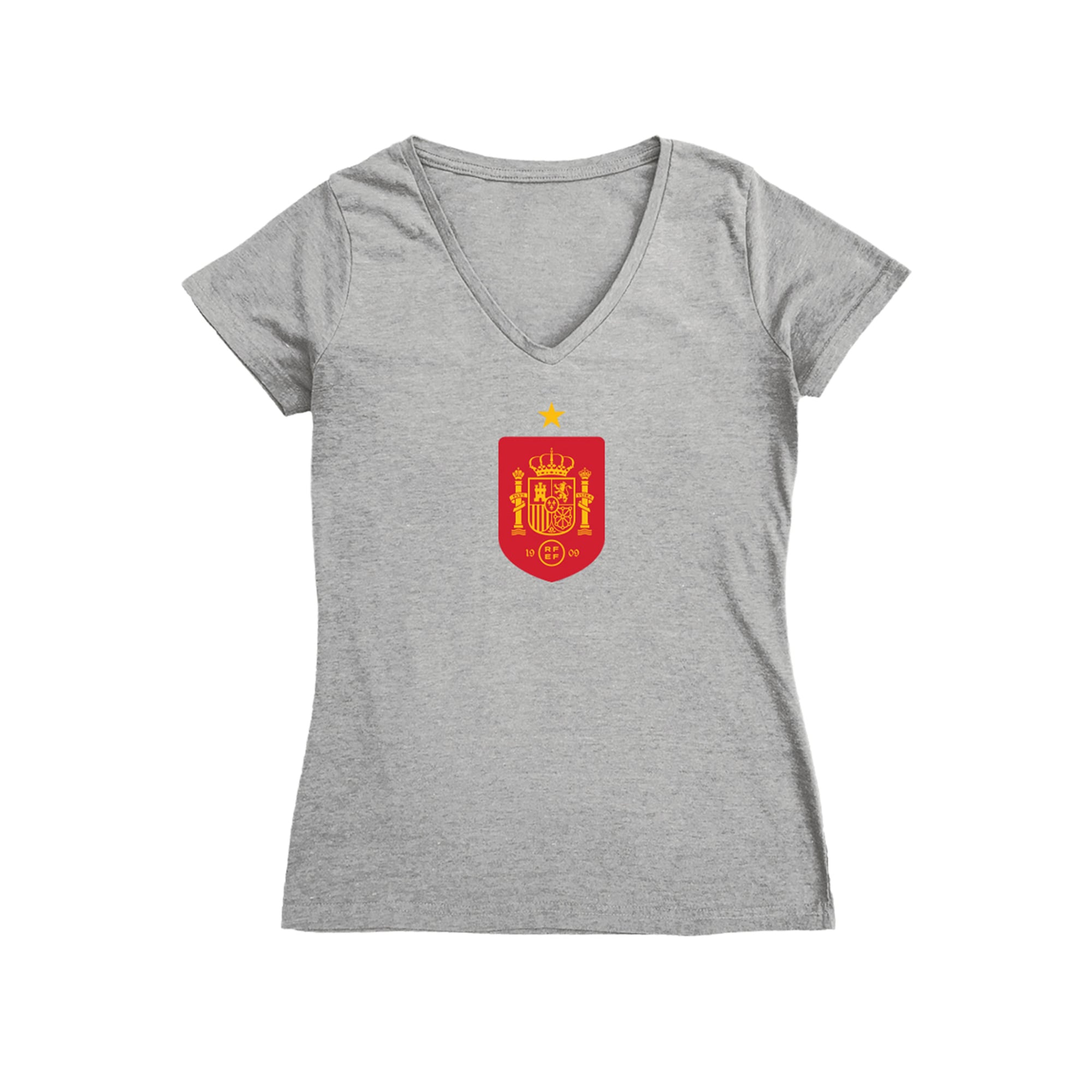 Women's Vive La Fete Gray Spain National Team Color Badge V-Neck Fitted T-Shirt
