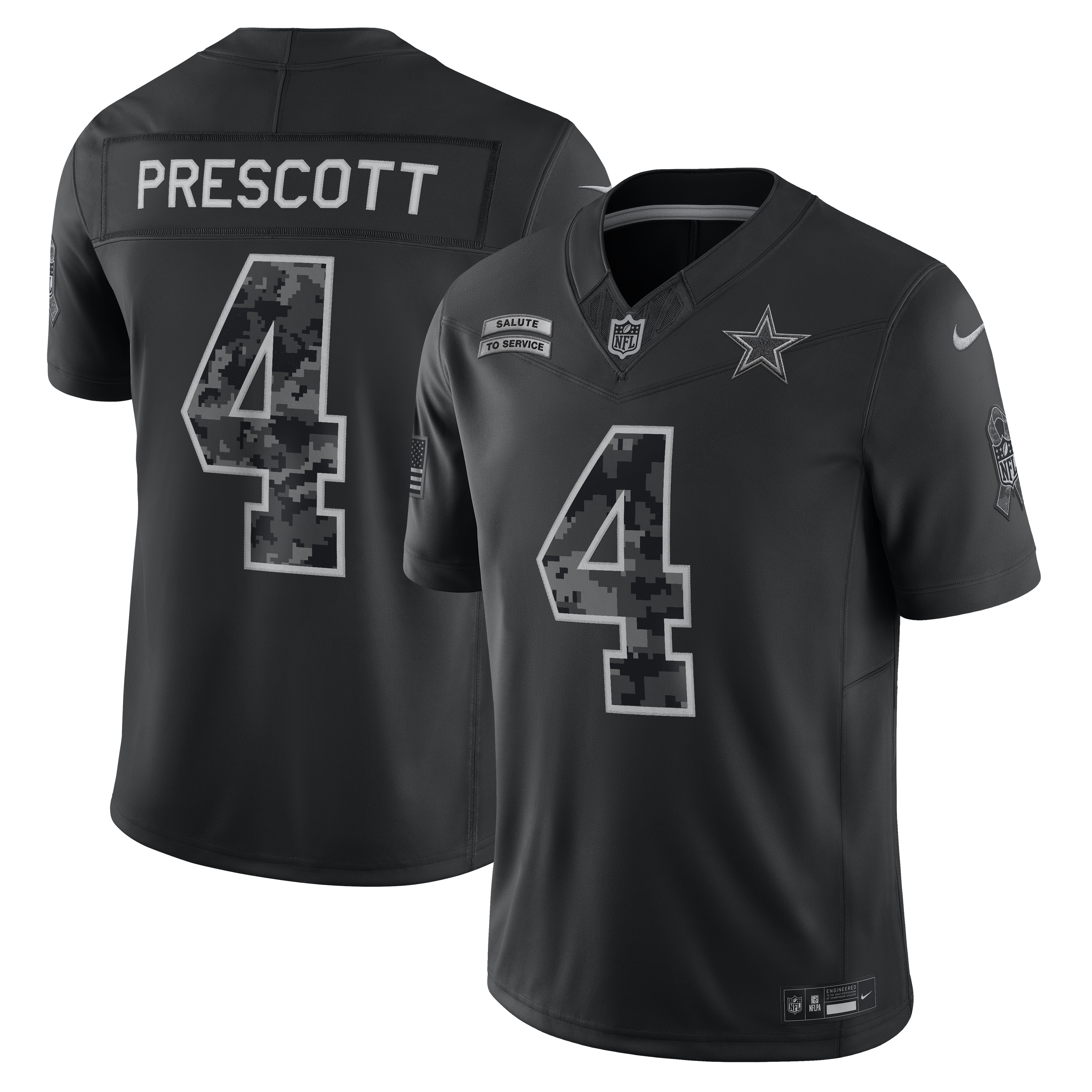Men's Nike Dak Prescott Black Dallas Cowboys 2026 Salute to Service Stitched Limited Jersey