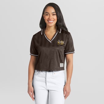 Women's WEAR by Erin Andrews  Brown San Diego Padres Cropped V-Neck Polo