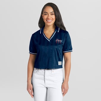 Women's WEAR by Erin Andrews  Navy Atlanta Braves Cropped V-Neck Polo
