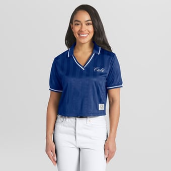 Women's WEAR by Erin Andrews  Royal Chicago Cubs Cropped V-Neck Polo