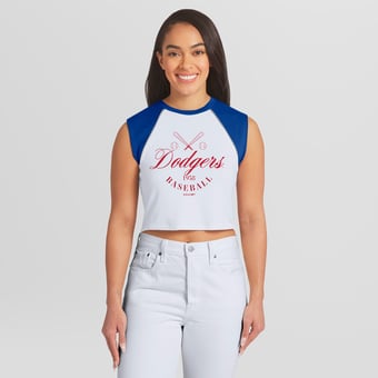 Women's WEAR by Erin Andrews White Los Angeles Dodgers Cooperstown Cropped Raglan Tank Top