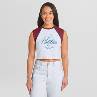 Women's WEAR by Erin Andrews White Philadelphia Phillies Cooperstown Cropped Raglan Tank Top