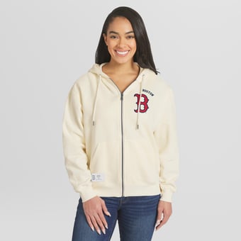 Women's WEAR by Erin Andrews Cream Boston Red Sox Full-Zip Hoodie