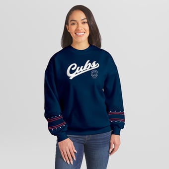 Women's WEAR by Erin Andrews  Navy Chicago Cubs Americana Heavyweight Fleece Sweatshirt