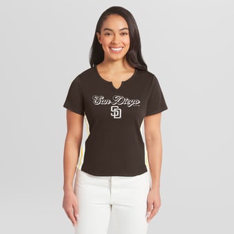 Women's WEAR by Erin Andrews  Brown San Diego Padres Notch Neck Cropped T-Shirt
