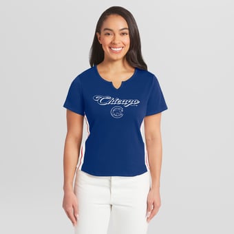 Women's WEAR by Erin Andrews  Royal Chicago Cubs Notch Neck Cropped T-Shirt