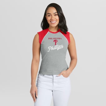 Women's WEAR by Erin Andrews  Heather Gray Philadelphia Phillies Cropped Raglan Tank Top