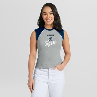 Women's WEAR by Erin Andrews  Heather Gray Detroit Tigers Cropped Raglan Tank Top