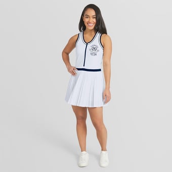 Women's WEAR by Erin Andrews White New York Yankees Zip-Front Pleated Tri-Blend Scoop Neck Tank Dress