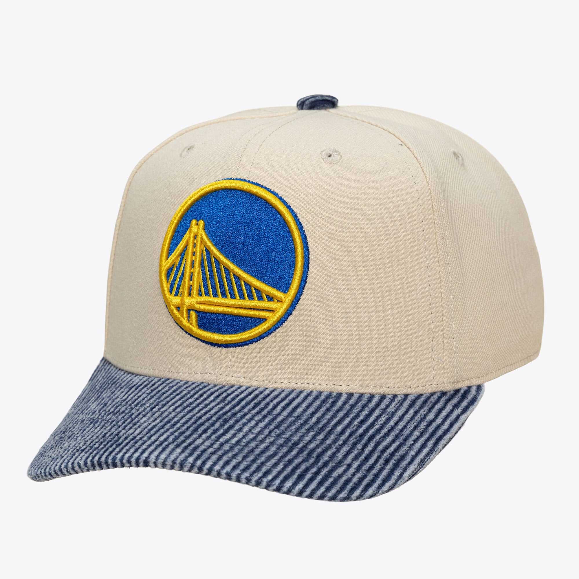 Men's Mitchell & Ness Cream/Blue Golden State Warriors Washed Corduroy Pro Crown Snapback Hat