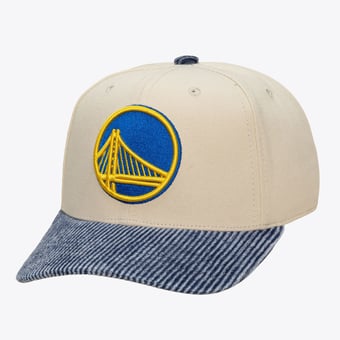 Men's Mitchell & Ness Cream/Blue Golden State Warriors Washed Corduroy Pro Crown Snapback Hat