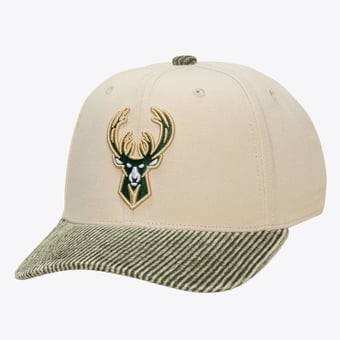 Men's Mitchell & Ness Cream/Green Milwaukee Bucks Washed Corduroy Pro Crown Snapback Hat