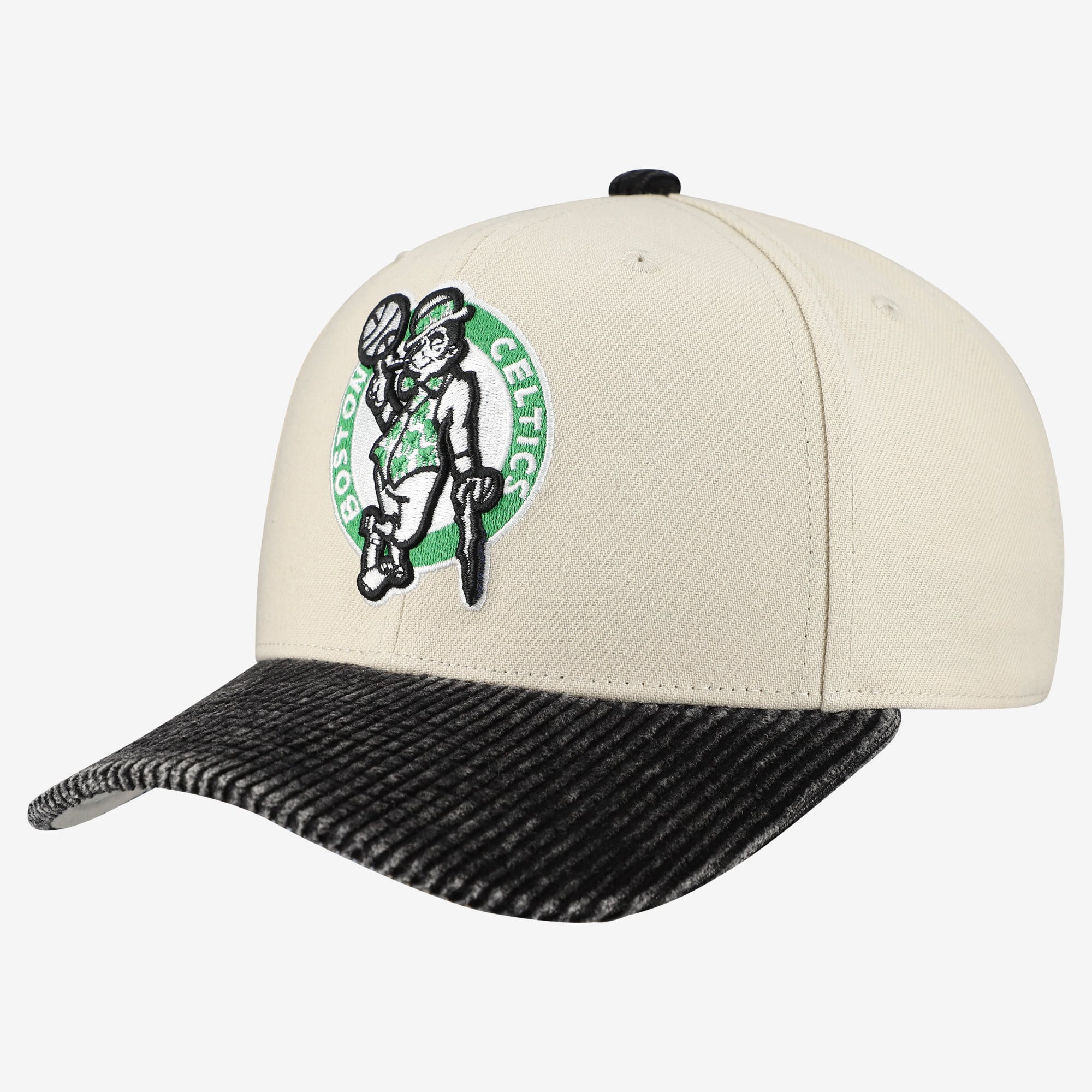 Men's Mitchell & Ness Cream/Black Boston Celtics Washed Corduroy Pro Crown Snapback Hat