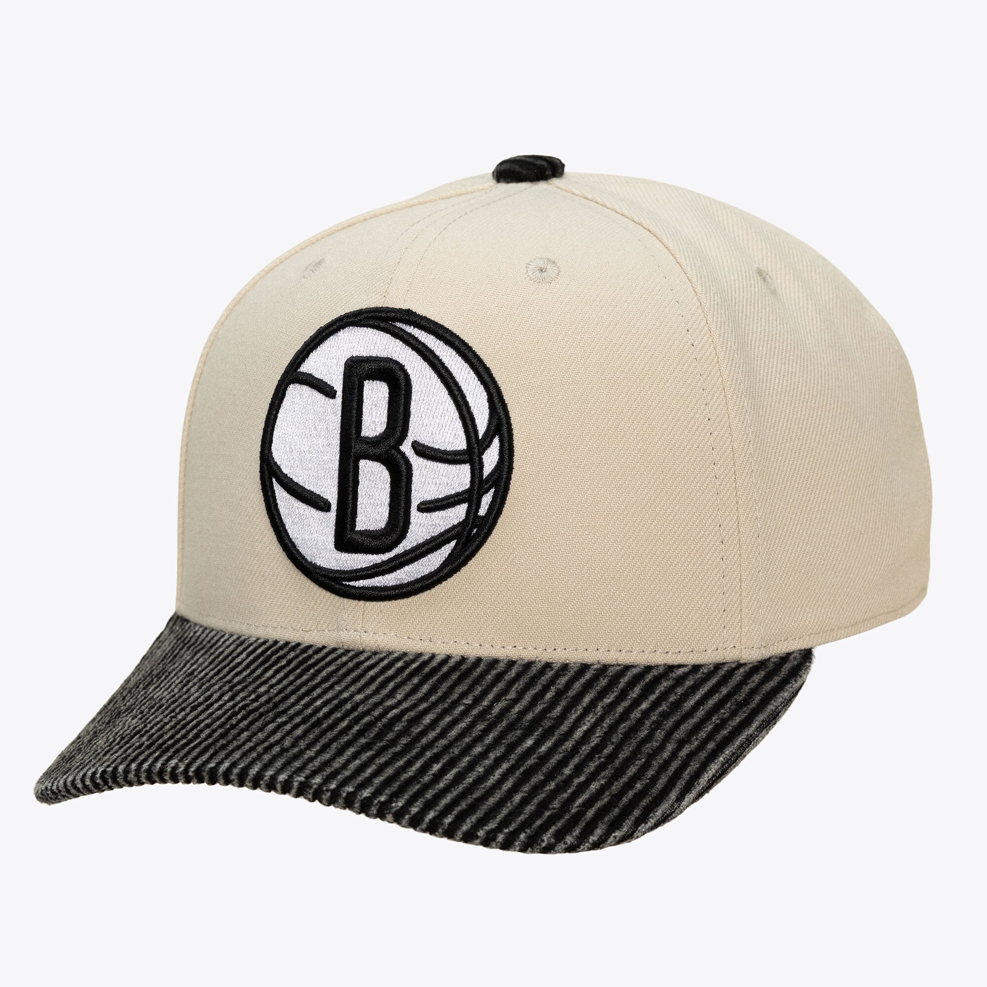 Men's Mitchell & Ness Cream/Black Brooklyn Nets Washed Corduroy Pro Crown Snapback Hat