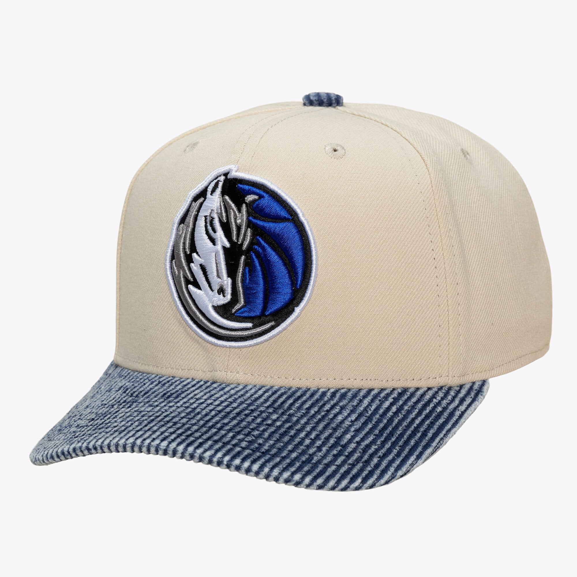 Men's Mitchell & Ness Cream/Blue Dallas Mavericks Washed Corduroy Pro Crown Snapback Hat