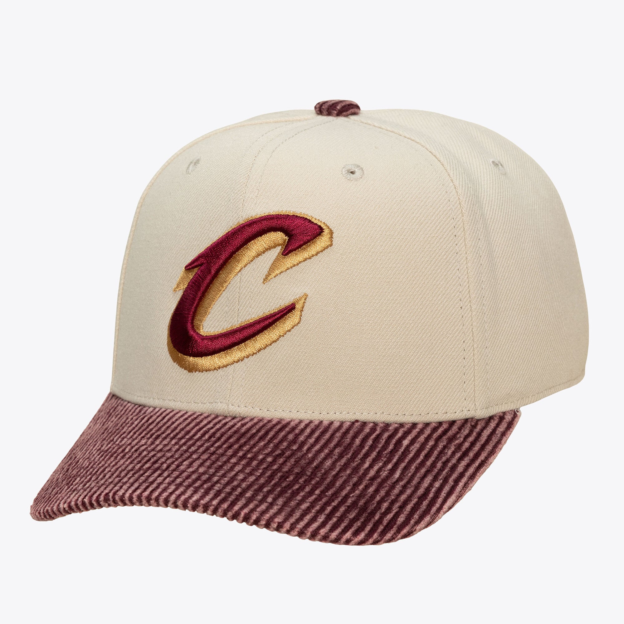 Men's Mitchell & Ness Cream Cleveland Cavaliers Washed Corduroy Pro Crown Snapback Hat