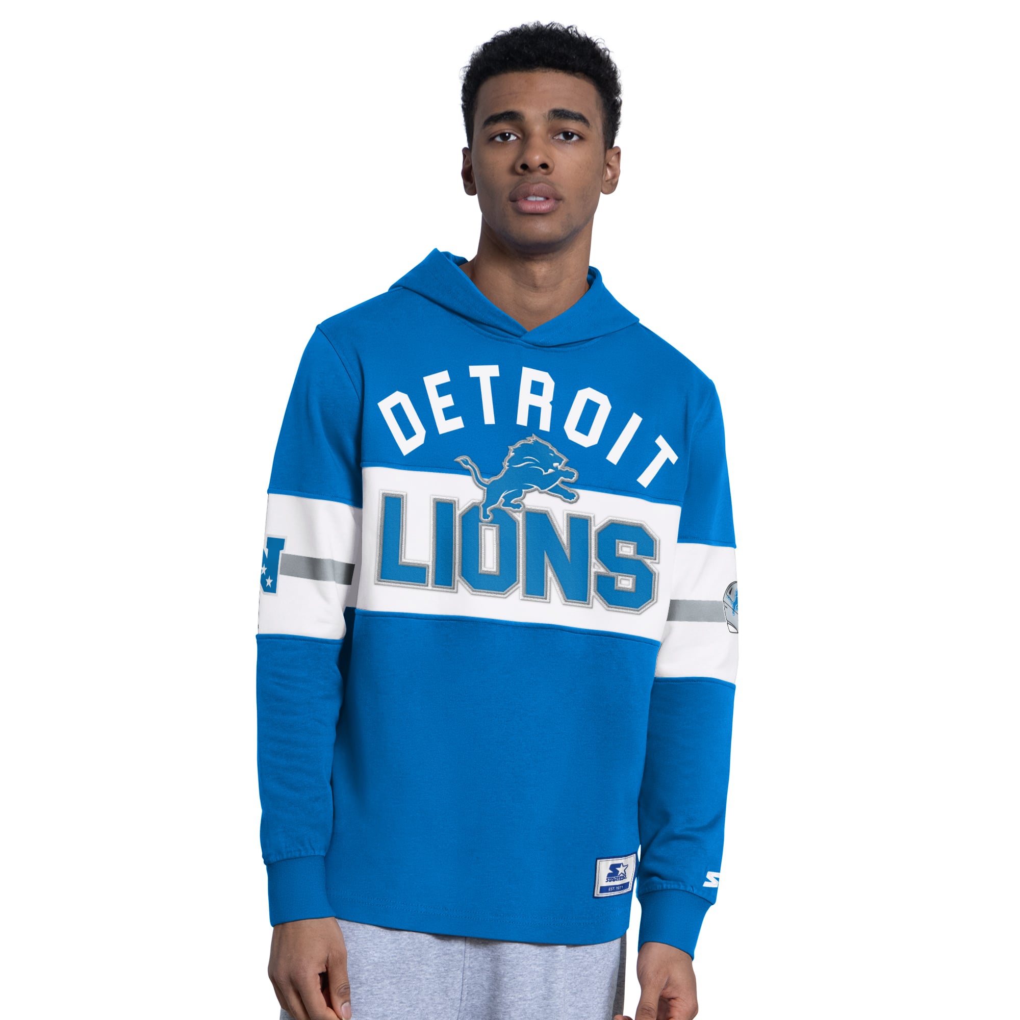 Men's Starter Blue Detroit Lions Fullback Jersey Hoodie