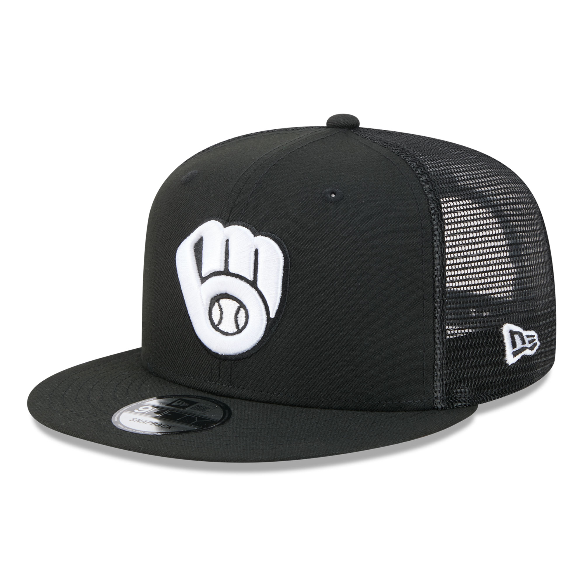 Men's New Era Black Milwaukee Brewers 9FIFTY Adjustable Trucker Hat