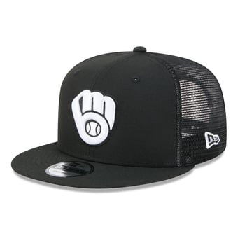 Men's New Era Black Milwaukee Brewers 9FIFTY Adjustable Trucker Hat