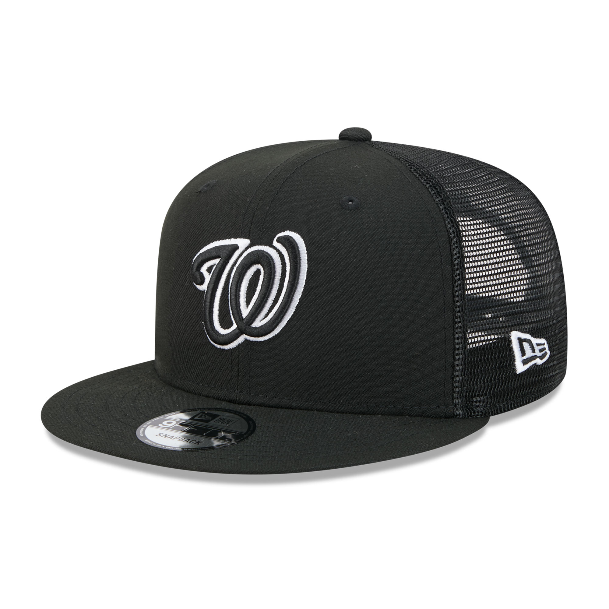 Men's New Era Black Washington Nationals 9FIFTY Adjustable Trucker Hat