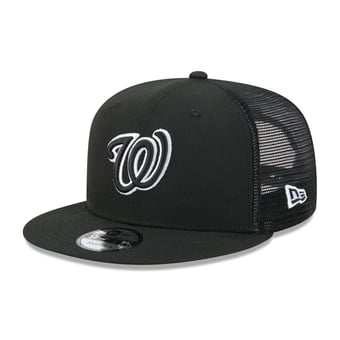 Men's New Era Black Washington Nationals 9FIFTY Adjustable Trucker Hat