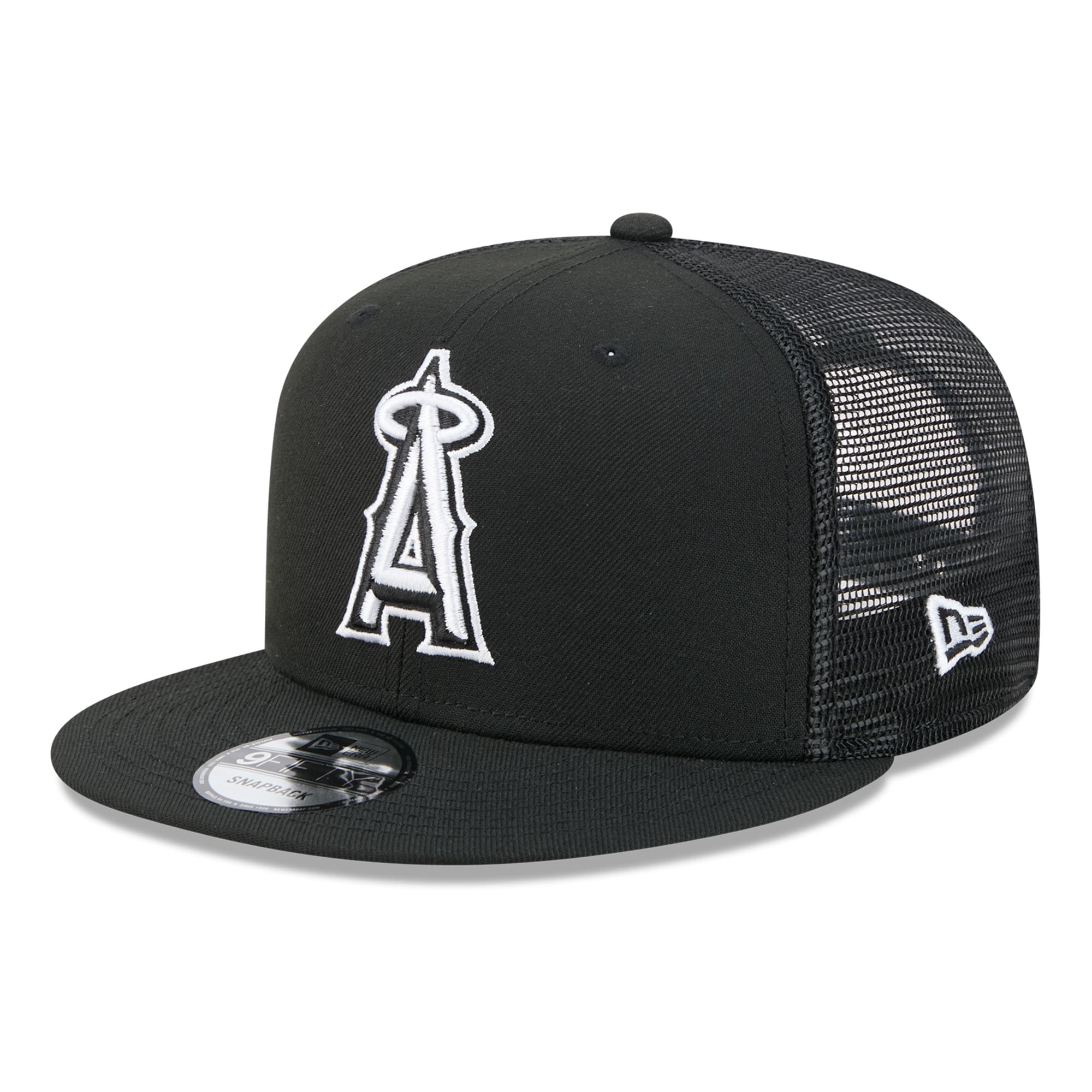 Men's New Era Black Los Angeles Angels 9FIFTY Adjustable Trucker Hat
