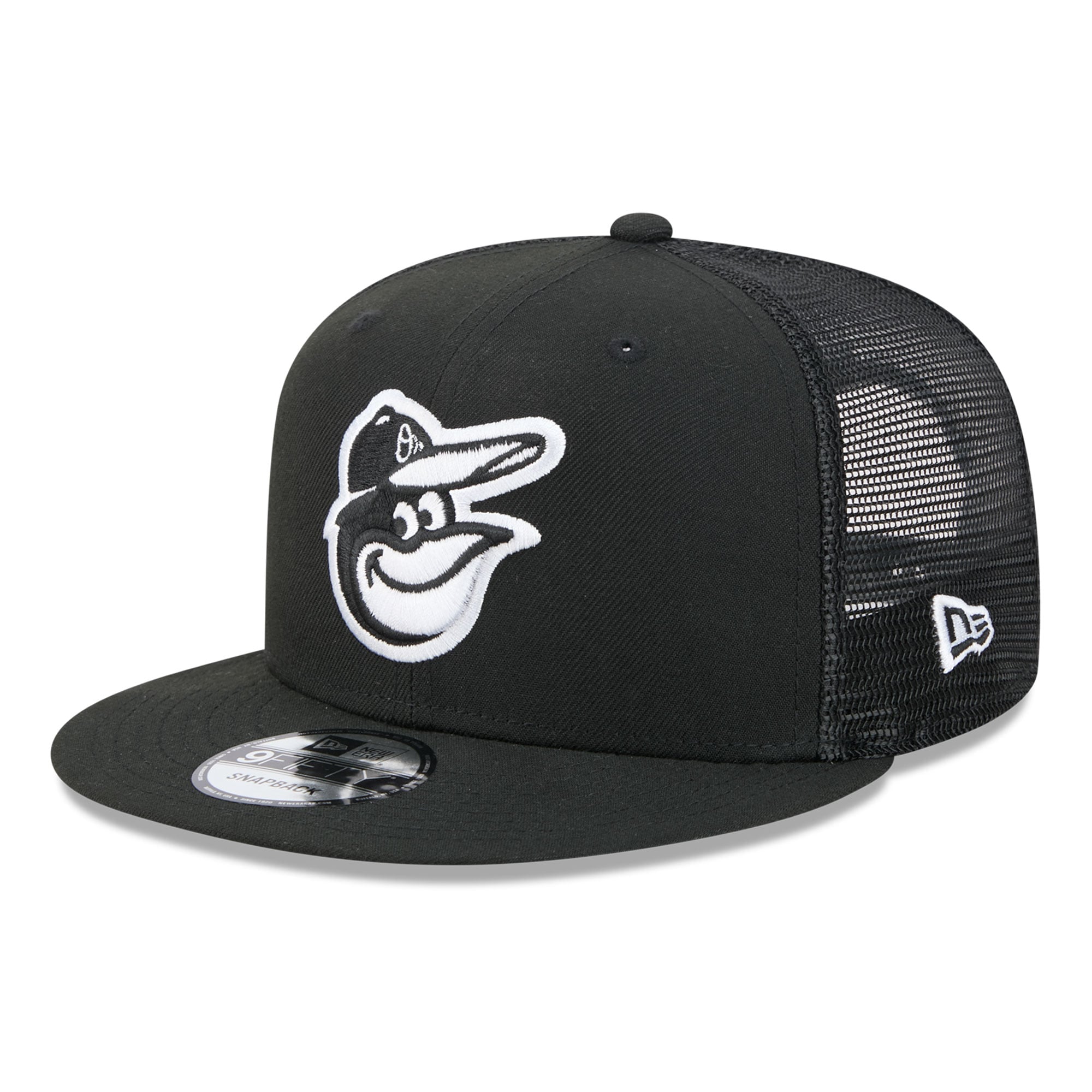 Men's New Era Black Baltimore Orioles 9FIFTY Adjustable Trucker Hat