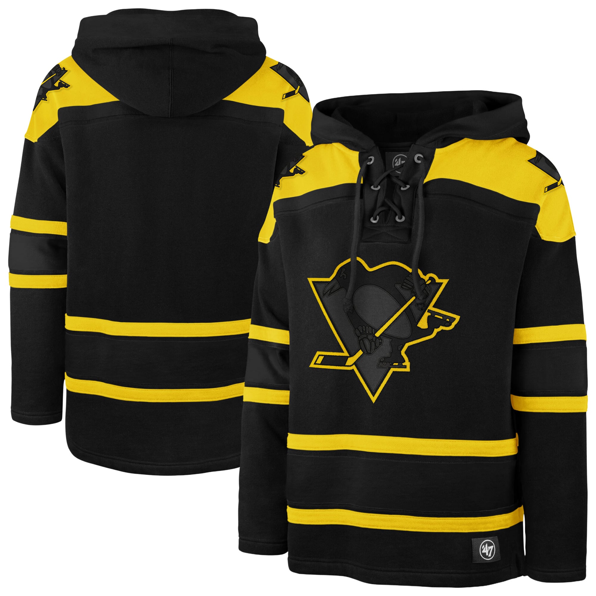 Men's '47 Black Pittsburgh Penguins Fall Color Pop Lacer Hoodie