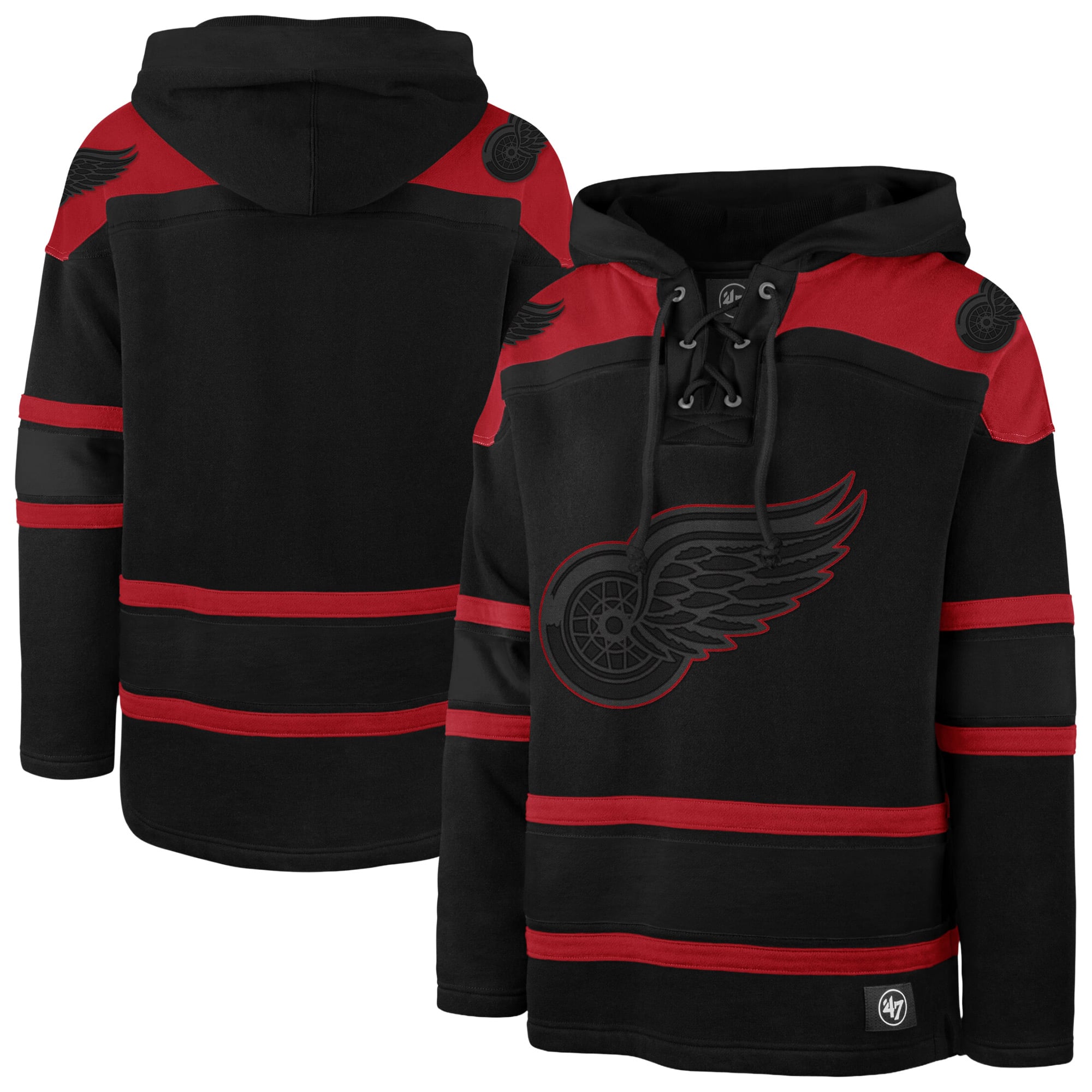 Men's '47 Black Detroit Red Wings Fall Color Pop Lacer Hoodie