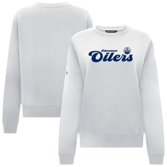 Women's Levelwear White Edmonton Oilers Yvette Big Script Tri-Blend Sweatshirt
