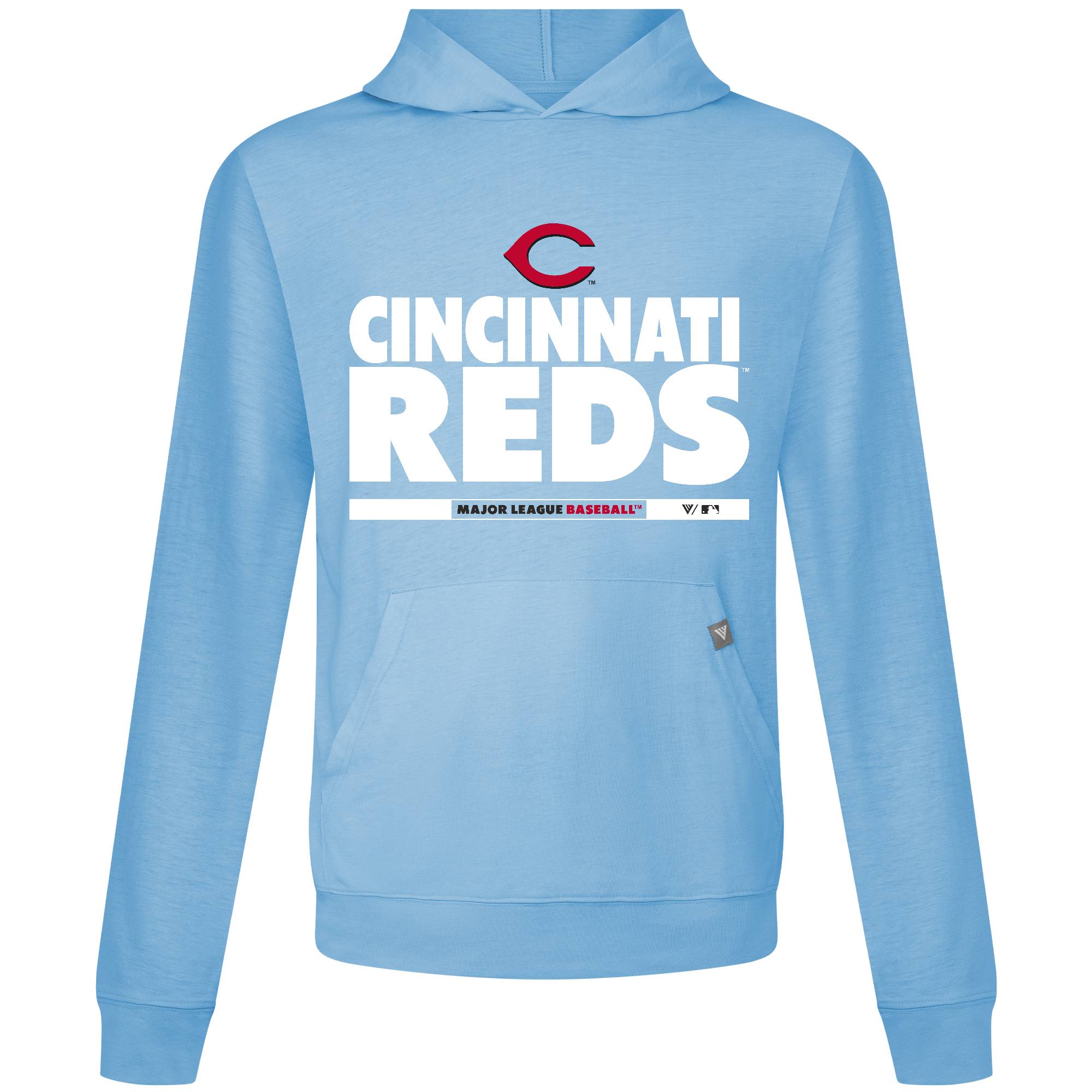 Men's Levelwear  Light Blue Cincinnati Reds Relay Center Stage Long Sleeve Hooded T-Shirt