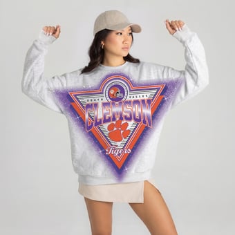 Women's Gameday Couture Heather Gray Clemson Tigers Chasing Victory Rhinestone Spray Oversized Fleece Sweatshirt