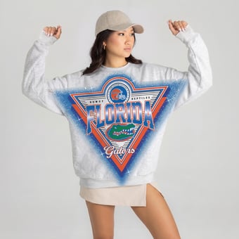 Women's Gameday Couture Heather Gray Florida Gators Chasing Victory Rhinestone Spray Oversized Fleece Sweatshirt