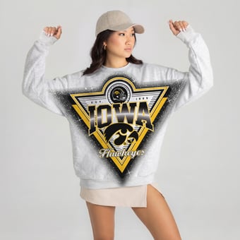 Women's Gameday Couture Heather Gray Iowa Hawkeyes Chasing Victory Rhinestone Spray Oversized Fleece Sweatshirt