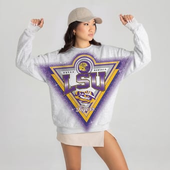 Women's Gameday Couture Heather Gray LSU Tigers Chasing Victory Rhinestone Spray Oversized Fleece Sweatshirt