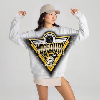 Women's Gameday Couture Heather Gray Missouri Tigers Chasing Victory Rhinestone Spray Oversized Fleece Sweatshirt
