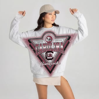 Women's Gameday Couture Heather Gray South Carolina Gamecocks Chasing Victory Rhinestone Spray Oversized Fleece Sweatshirt