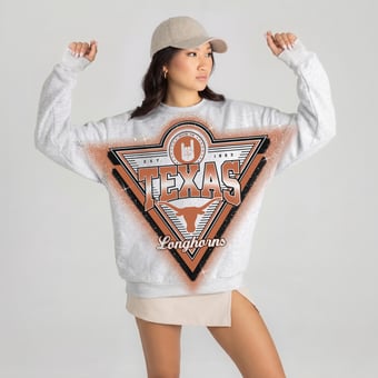 Women's Gameday Couture Heather Gray Texas Longhorns Chasing Victory Rhinestone Spray Oversized Fleece Sweatshirt