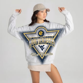 Women's Gameday Couture Heather Gray West Virginia Mountaineers Chasing Victory Rhinestone Spray Oversized Fleece Sweatshirt