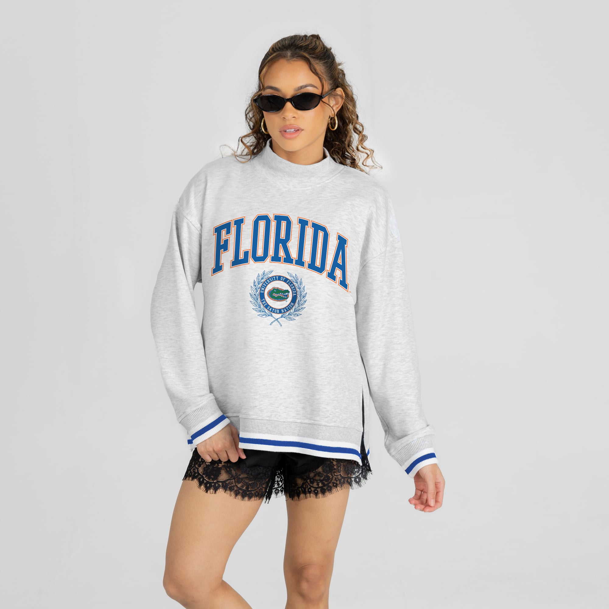 Women's Gameday Couture Gray Florida Gators Rally Point Contrast Stripe Mock Neck Sweatshirt
