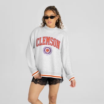 Women's Gameday Couture Heather Gray Clemson Tigers Rally Point Contrast Stripe Mock Neck Sweatshirt