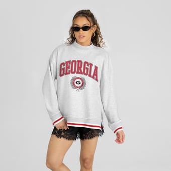 Women's Gameday Couture Heather Gray Georgia Bulldogs Rally Point Contrast Stripe Mock Neck Sweatshirt